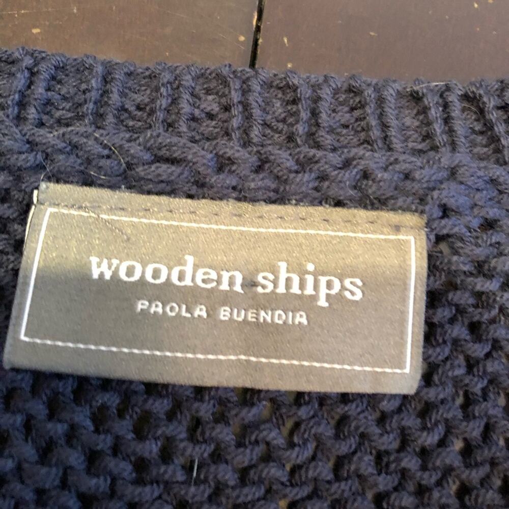 Wooden Ships navy white anchor nautical open knit sweater size Medium / Large ML - Picture 8 of 13